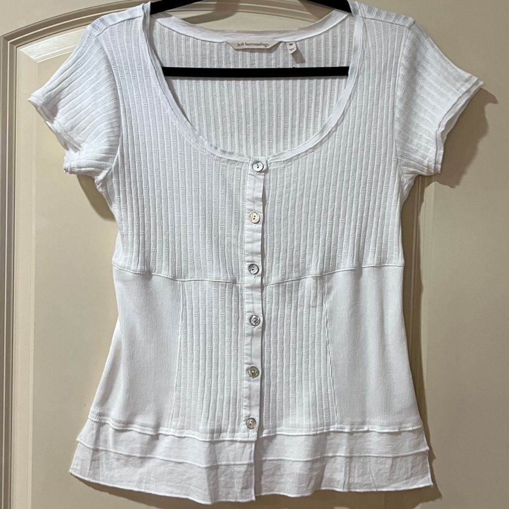 SOFT SURROUNDINGS Roma Ribbed Tee White Women's Size XS